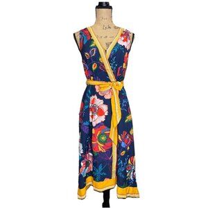 UMGEE Floral Faux Wrap Dress Asymmetric Handkerchief Hem Preppy Fairy Cottage S